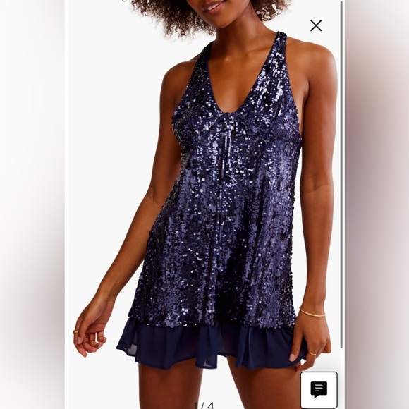Free people bejeweled sequin mini slip dress. Size small. Worn once. Color: blue - Picture 1 of 2